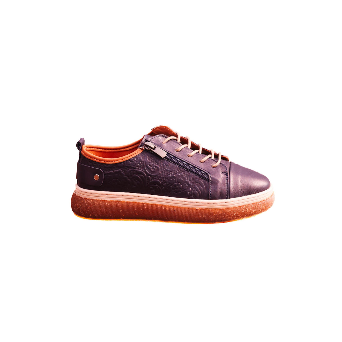 Cabello - Cooper - Women’s Navy Leather Floral Embossed Sneaker