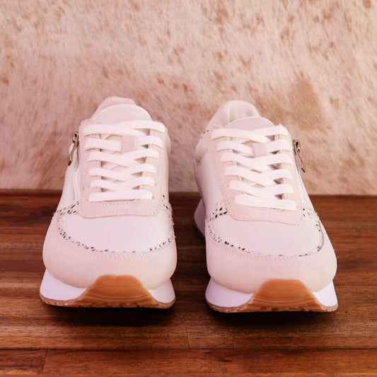 Bay Lane - Fire - Women’s White Leather and Suede Sneakers