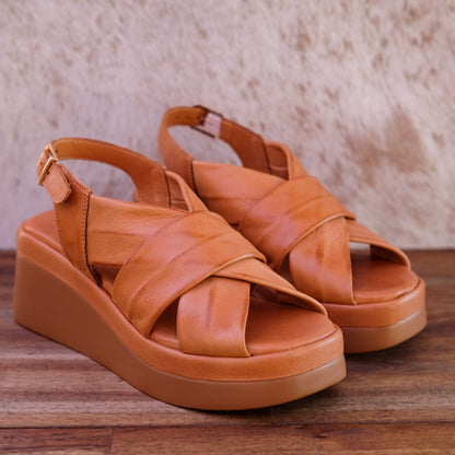 Via Nova - Elk - Women’s Leather Sling Back Wedge