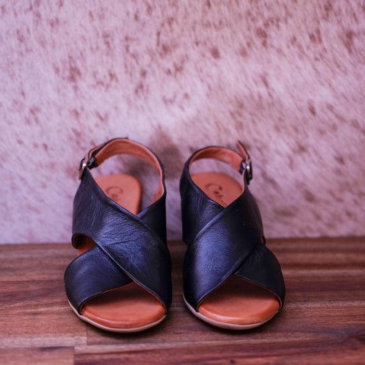 Cabello - Elaine - Women’s Black Leather High Heel Sandal