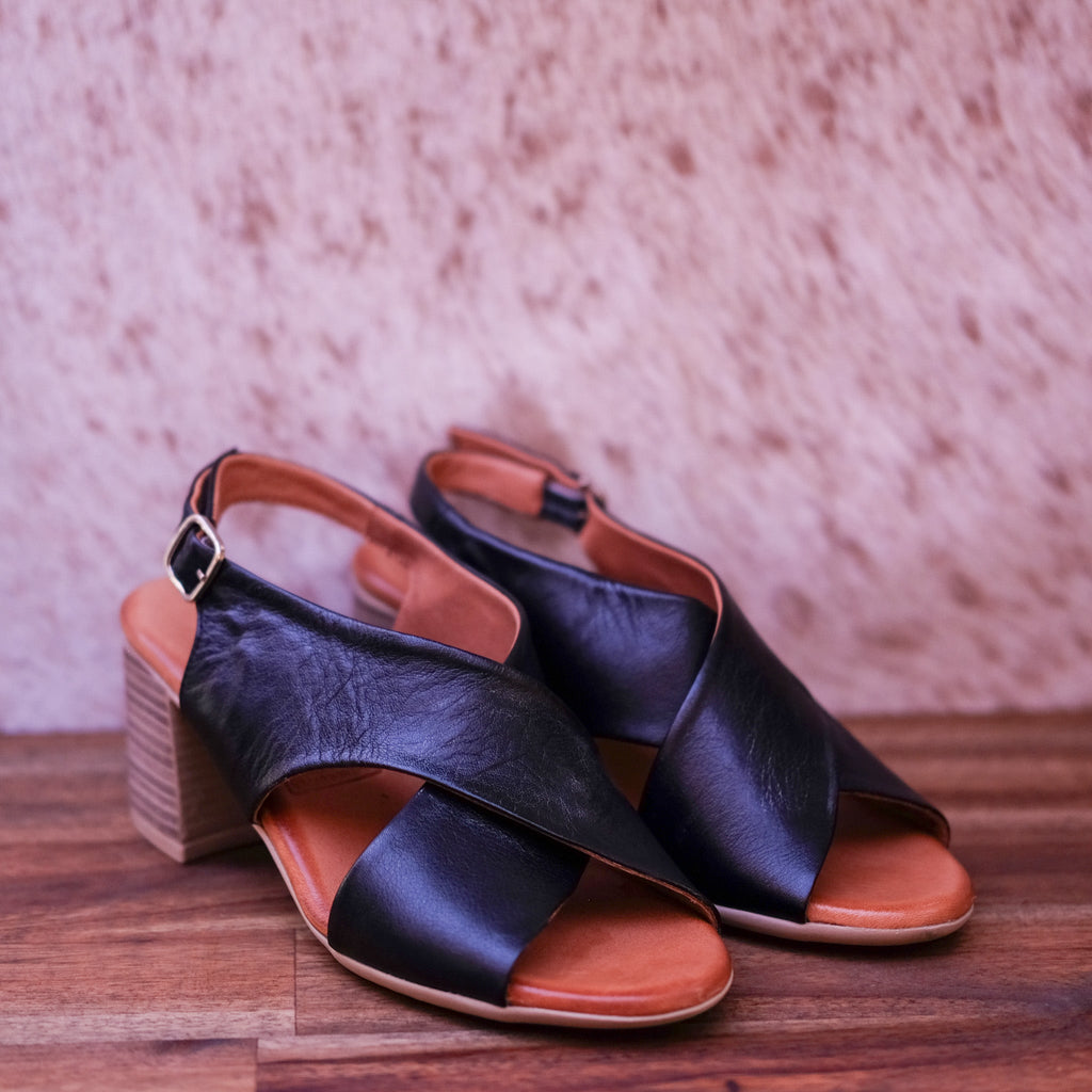 Cabello - Elaine - Women’s Black Leather High Heel Sandal