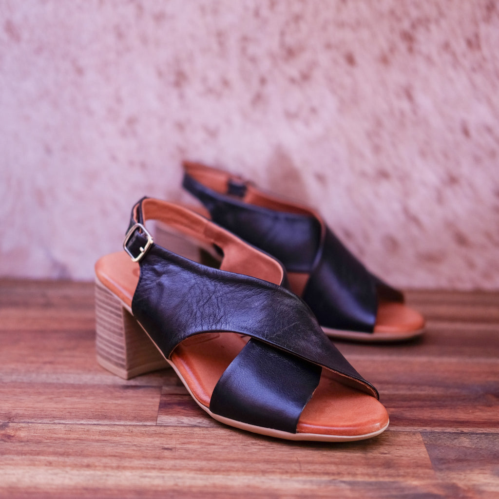 Cabello - Elaine - Women’s Black Leather High Heel Sandal