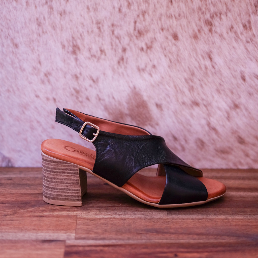 Cabello - Elaine - Women’s Black Leather High Heel Sandal