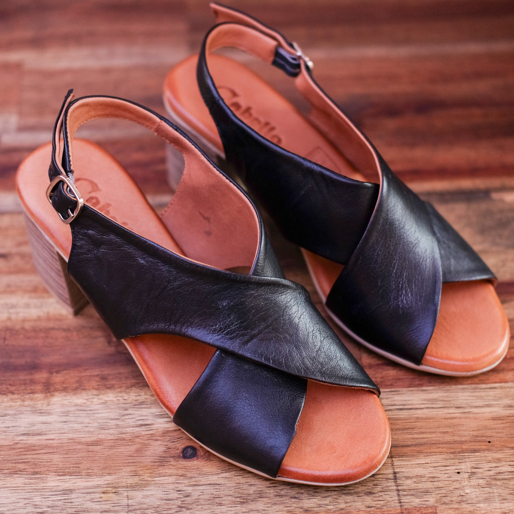 Cabello - Elaine - Women’s Black Leather High Heel Sandal