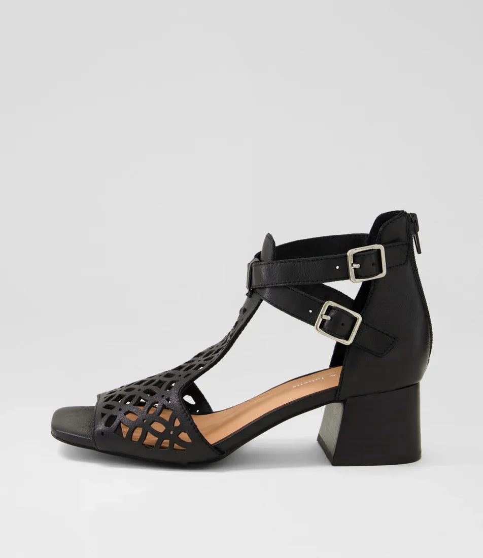Django & Juliette - Filib - Women’s Laser Cut Leather Mid-Heel Sandal