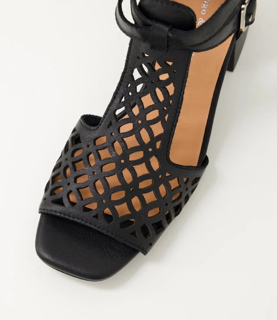 Django & Juliette - Filib - Women’s Laser Cut Leather Mid-Heel Sandal