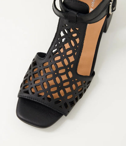 Django & Juliette - Filib - Women’s Laser Cut Leather Mid-Heel Sandal