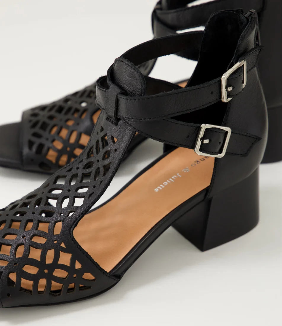 Django & Juliette - Filib - Women’s Laser Cut Leather Mid-Heel Sandal