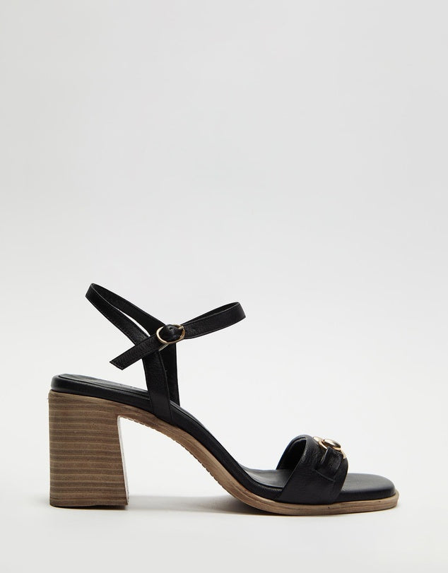Bueno- Violet- Women’s Black Leather High Heel Dress Sandal