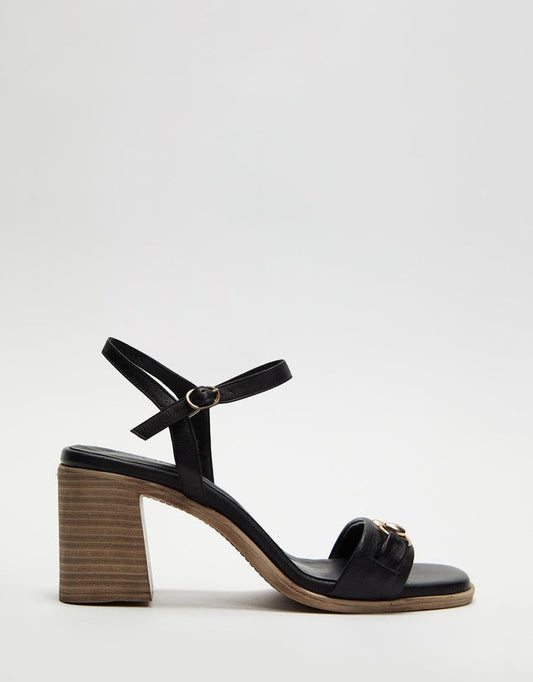 Bueno- Violet- Women’s Black Leather High Heel Dress Sandal