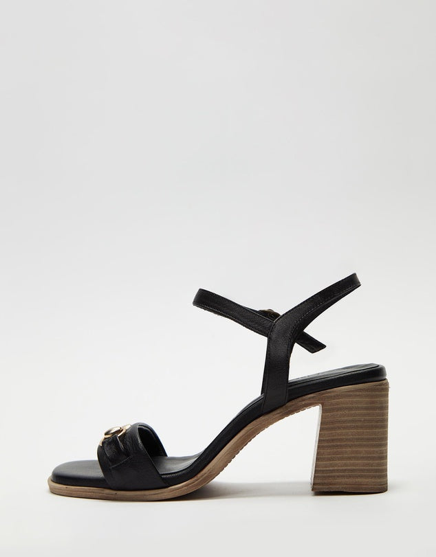 Bueno- Violet- Women’s Black Leather High Heel Dress Sandal