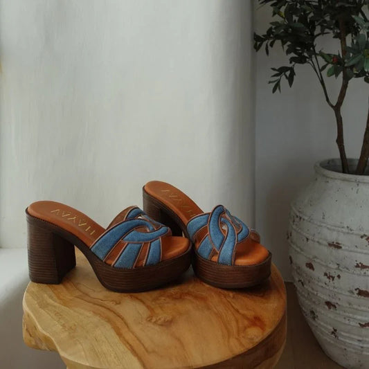 Vayah - Alba - Women’s Denim Leather Platform