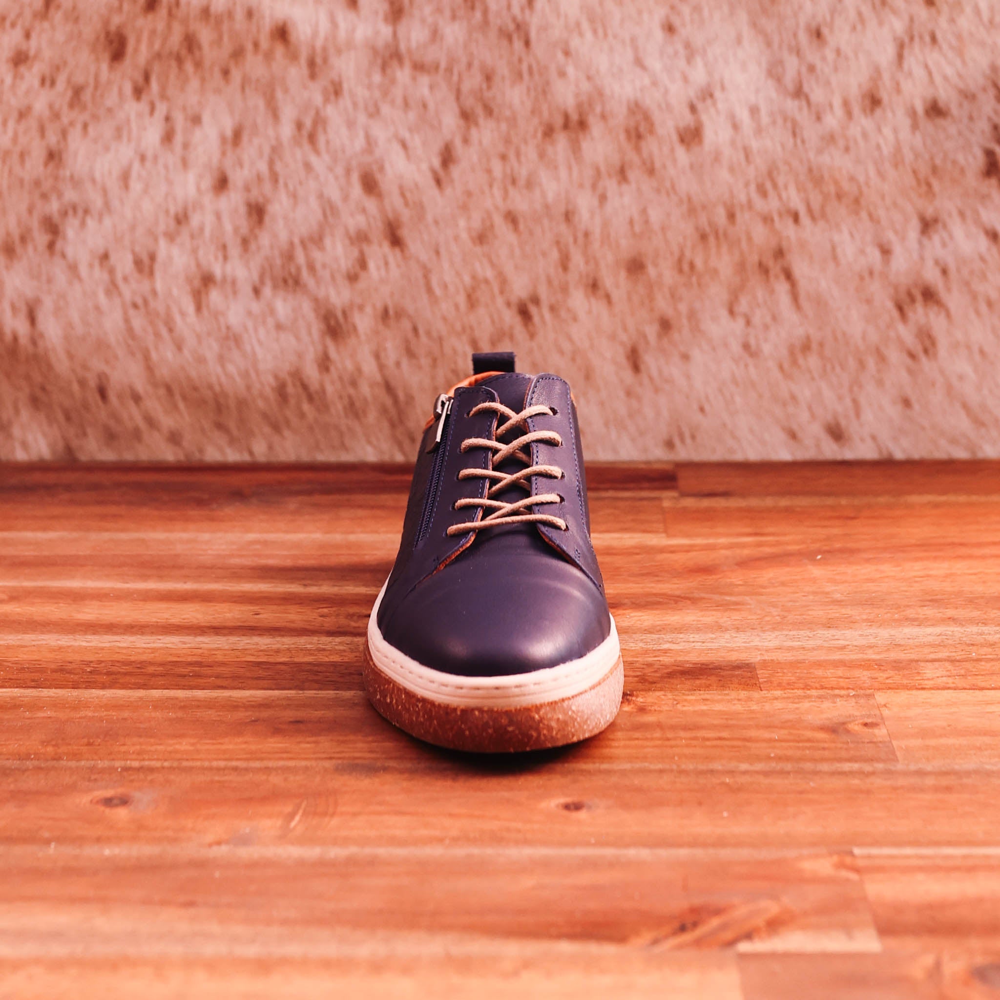 Cabello - Cooper - Women’s Navy Leather Floral Embossed Sneaker