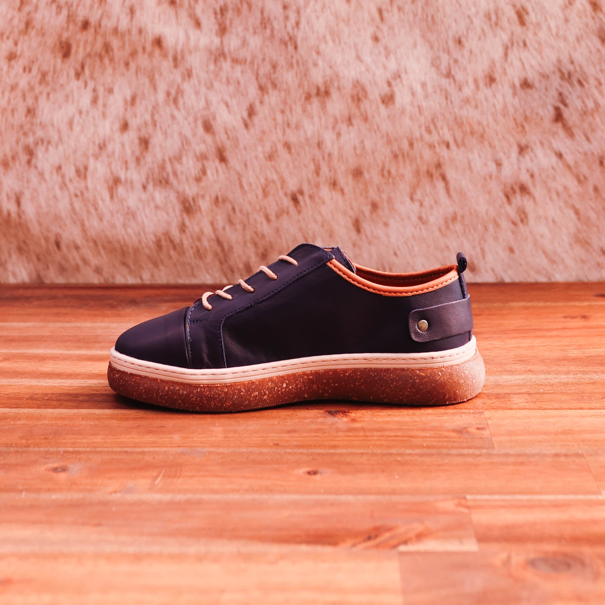 Cabello - Cooper - Women’s Navy Leather Floral Embossed Sneaker