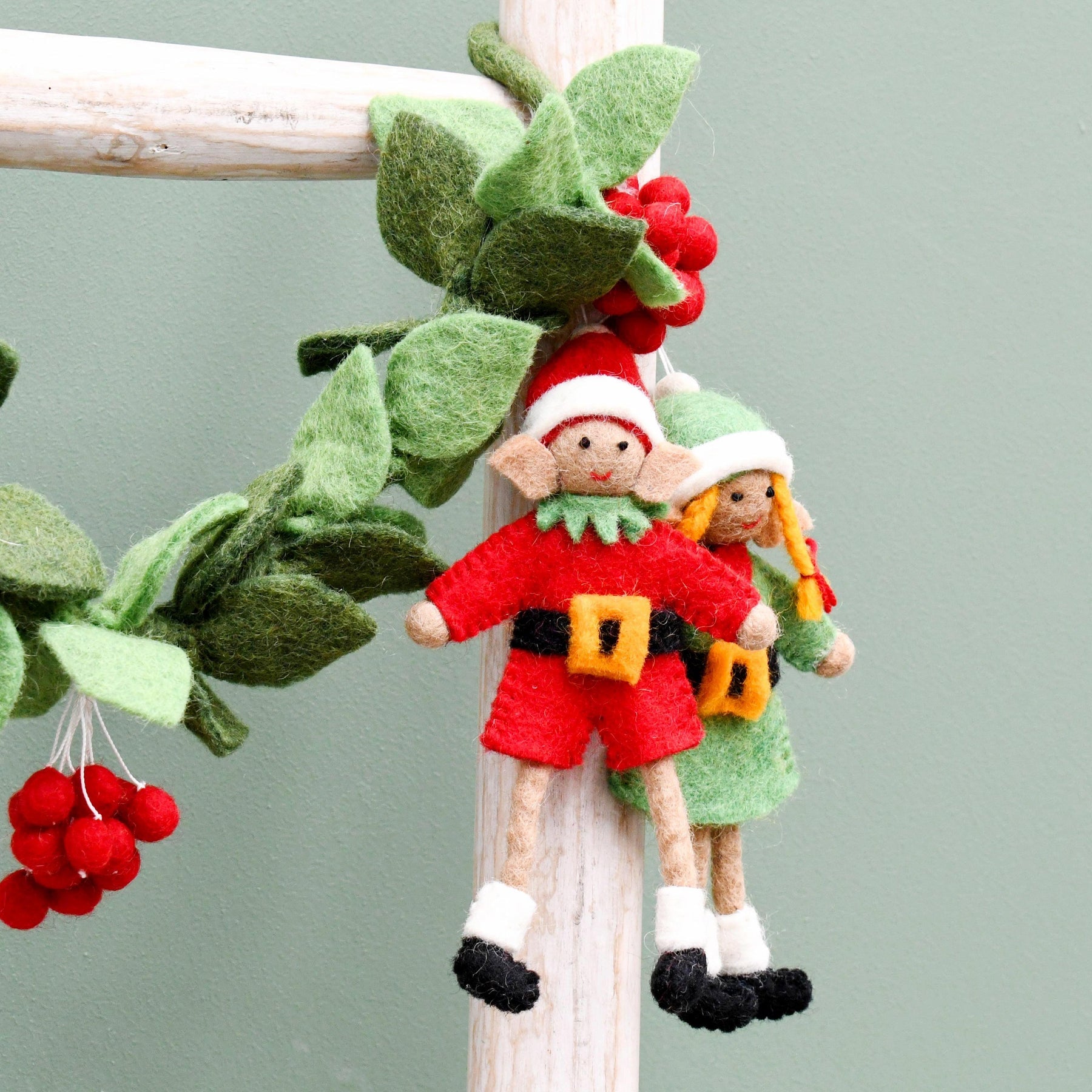 Tara Treasures - Christmas Elf - Felted Christmas Ornament Decoration