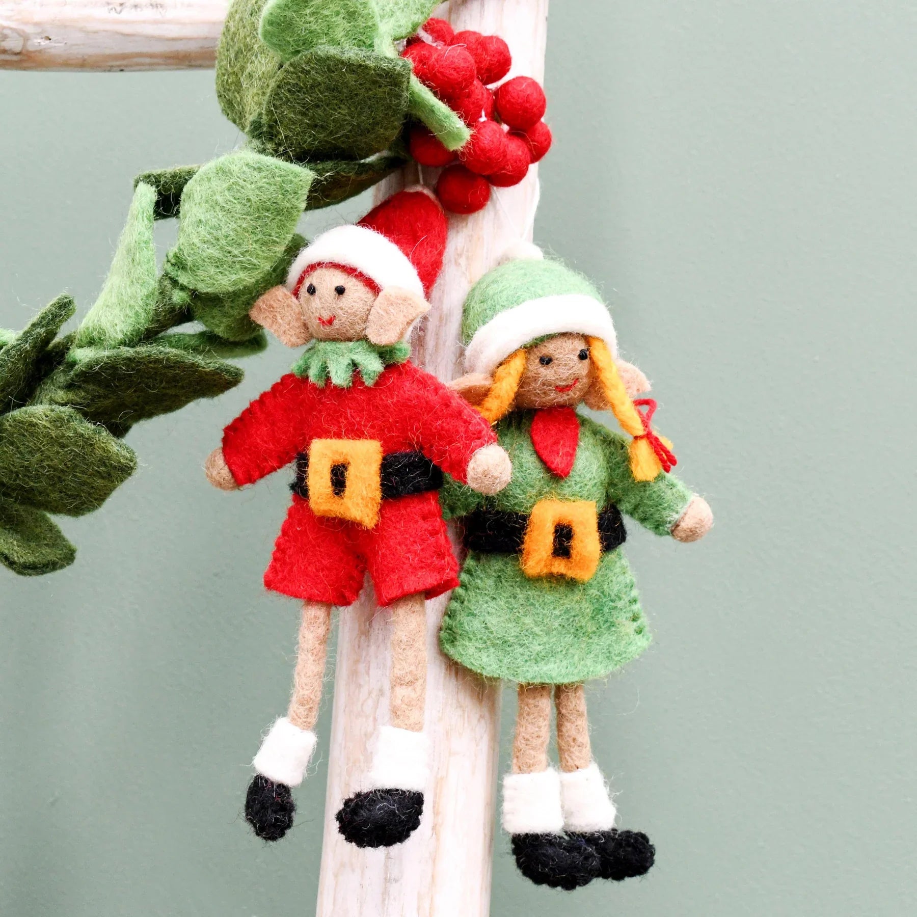 Tara Treasures - Christmas Elf - Felted Christmas Ornament Decoration